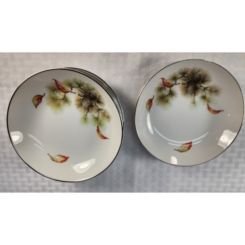 6 Seiko Fruit Bowls Pinecones Pine Needles Pattern SEK2 Occupied Japan Vintage